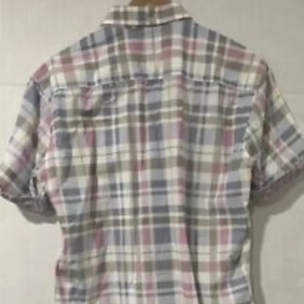 Bugatchi Men's M Button-Up Plaid Cotton Shaped Fit Short Sleeve Shirt - Picture 6 of 7